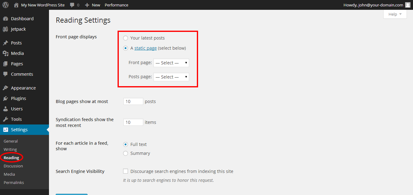 How to Change Your WordPress Front Page on MyDomain